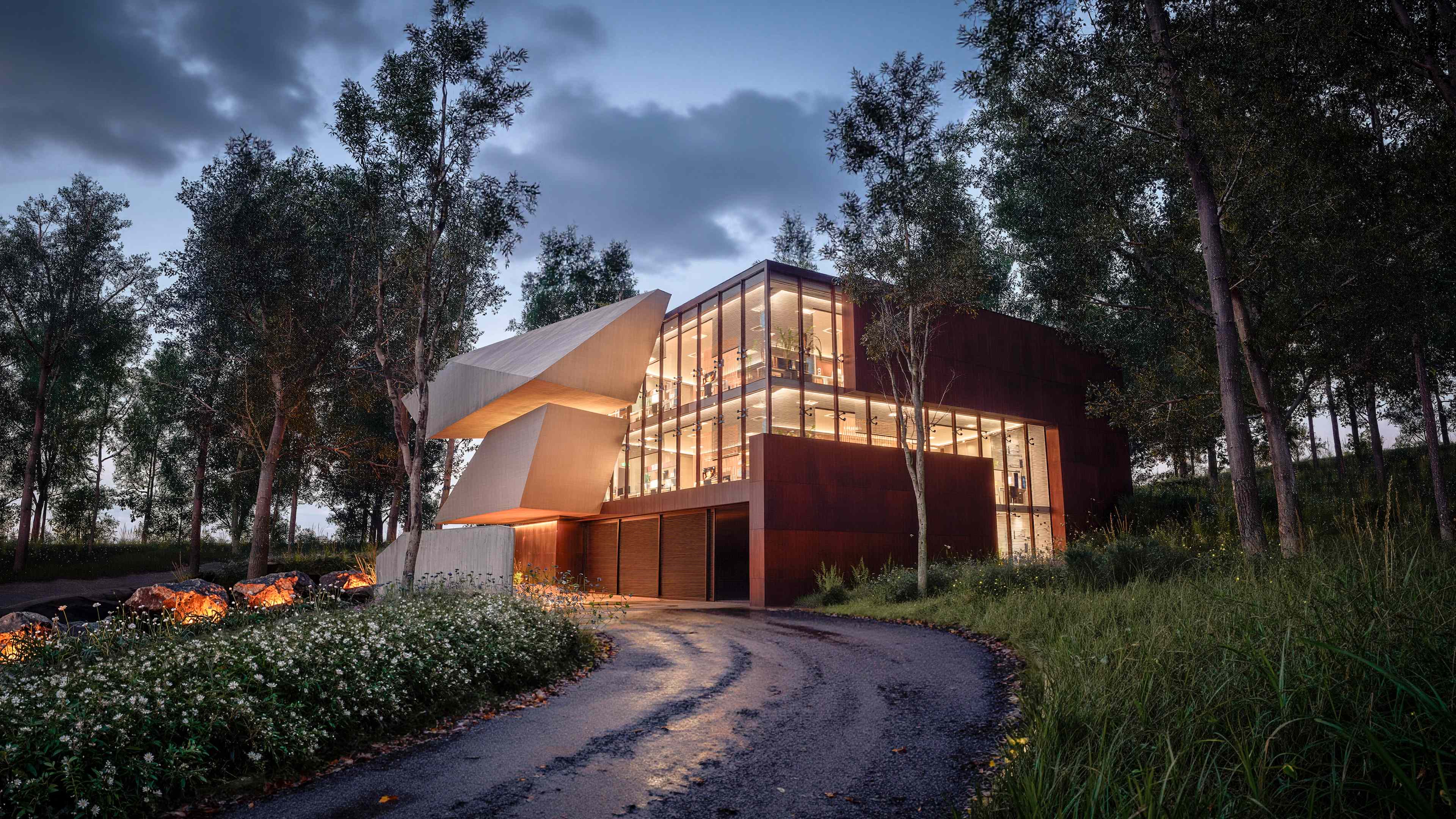 Casa moderna nocturna